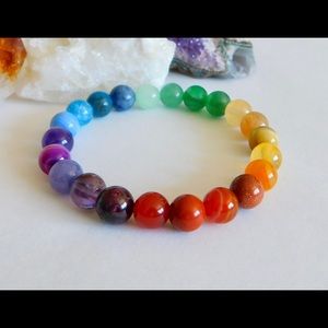 Ultimate 22 Stone Rainbow Chakra Crystal Bead Bracelet Red Orange Yellow Purple